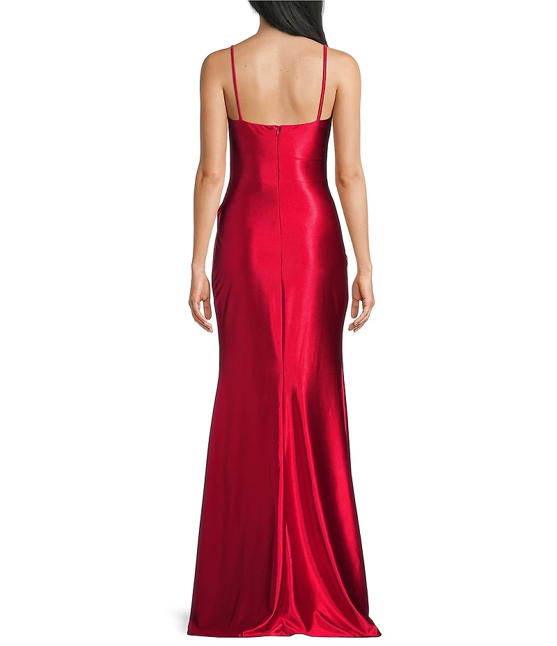 Coya Collection Satin Ruched Bodice Side Slit Dress
