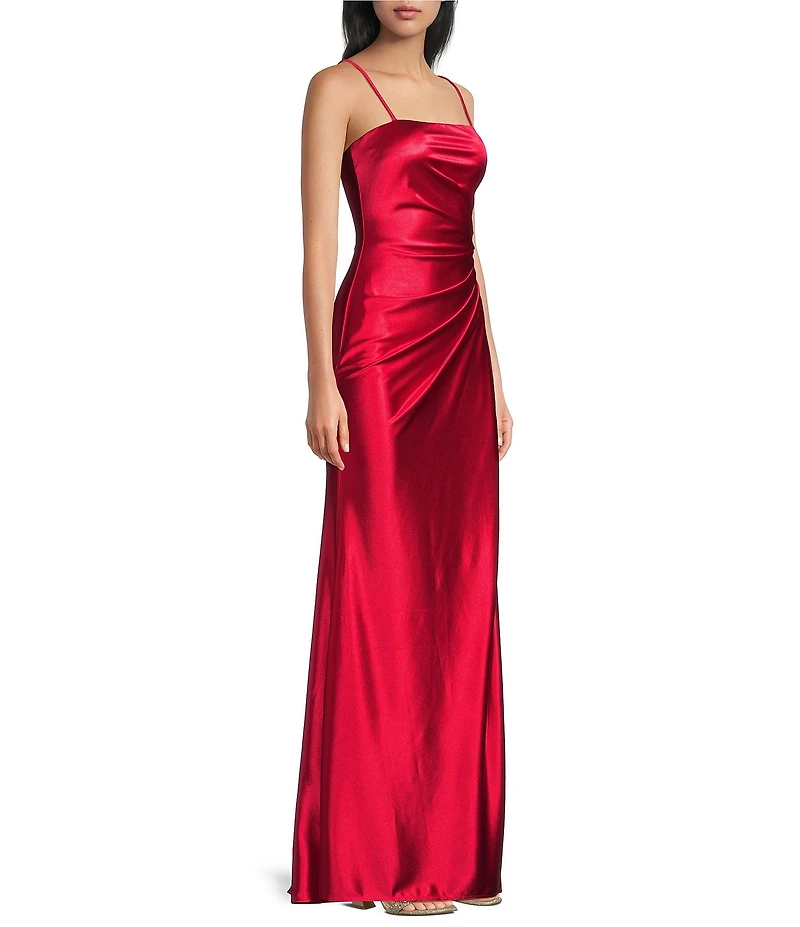 Coya Collection Satin Ruched Bodice Side Slit Dress