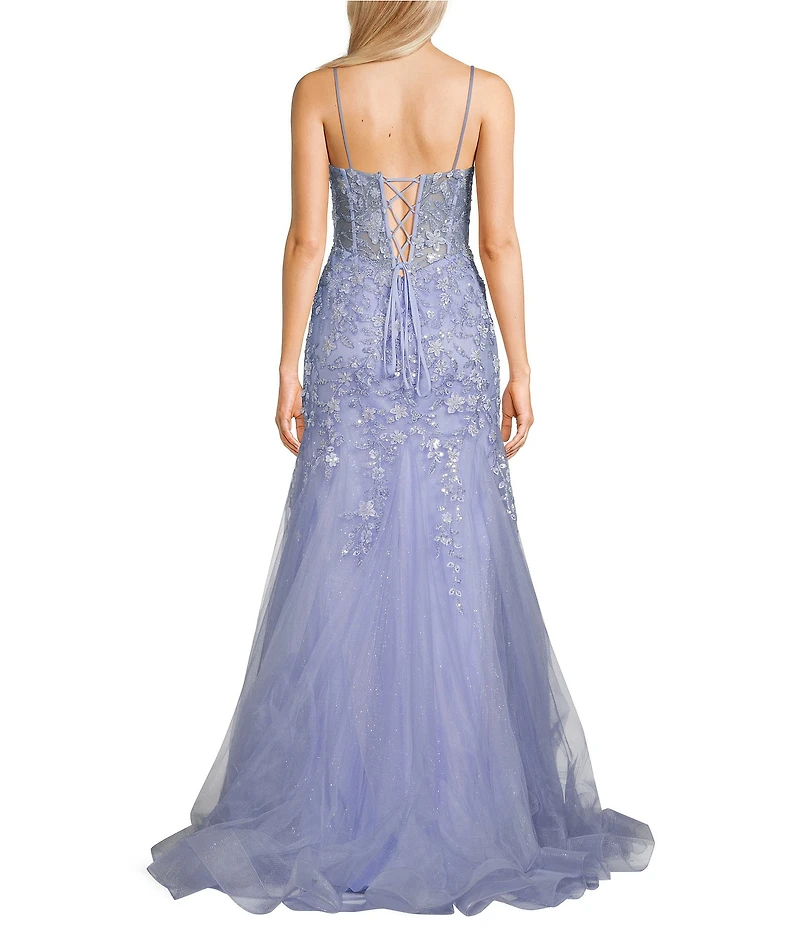 Coya Collection Sequin Beaded Sweetheart Neck Boned Corset Lace Up Back Mermaid Gown