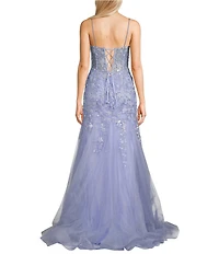 Coya Collection Sequin Beaded Sweetheart Neck Boned Corset Lace Up Back Mermaid Gown