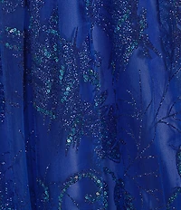 Coya Collection Sequin Embroidered Lace Off-The-Shoulder Illusion V-Neck Side Slit Lace Up Back Gown
