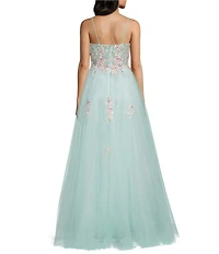 Coya Collection Sleeveless Floral Appliqued Tulle Skirted Ballgown