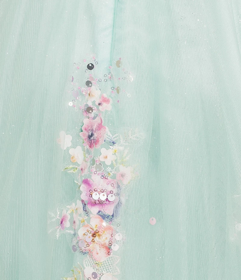 Coya Collection Sleeveless Floral Appliqued Tulle Skirted Ballgown