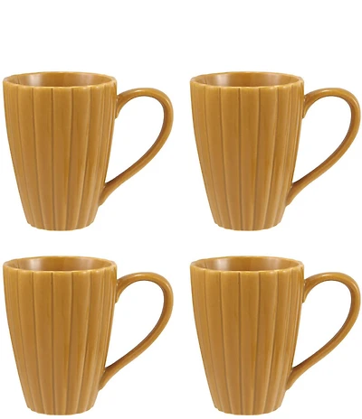 Creative Co Op Reactive Glaze Stoneware Ribbed Mug, Set of 4