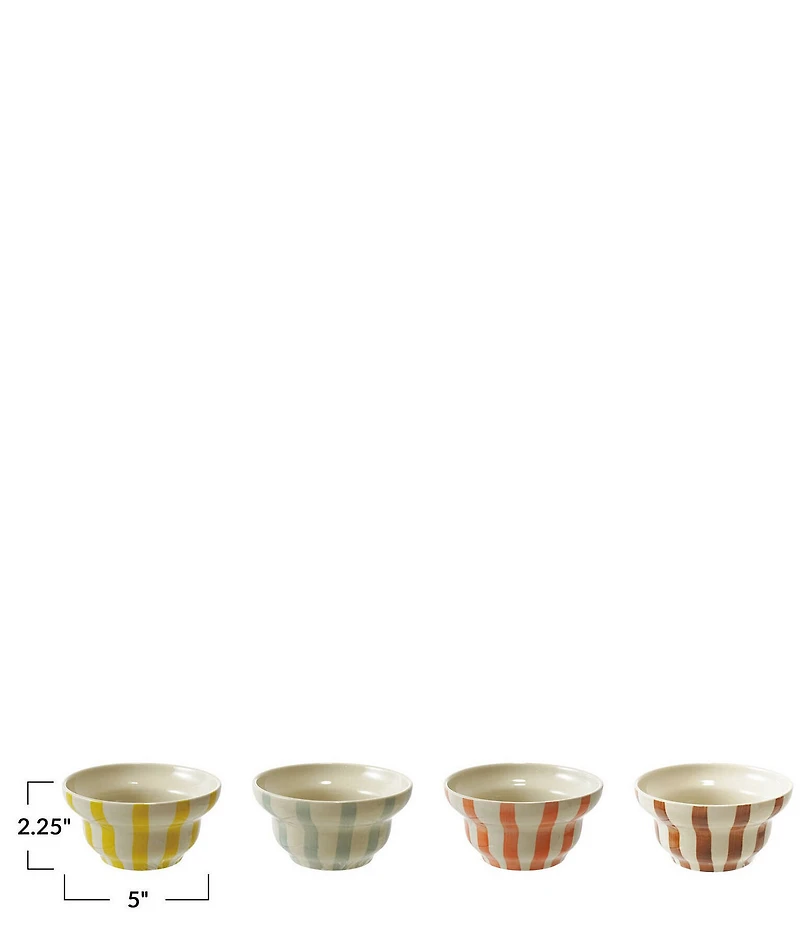 Creative Co Op 4-Piece Hand-Painted Stoneware Striped Bowl Set