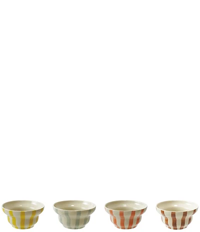 Creative Co Op 4-Piece Hand-Painted Stoneware Striped Bowl Set