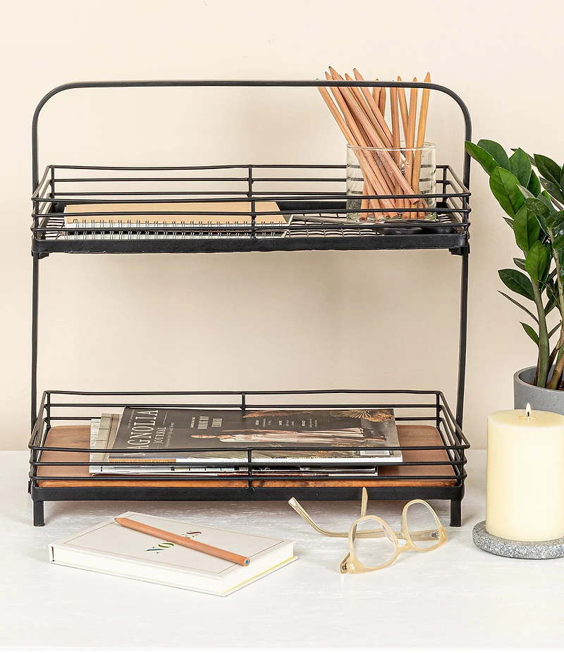 Creative Co Op Acacia Wood & Metal 2-Tier Stand