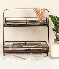 Creative Co Op Acacia Wood & Metal 2-Tier Stand