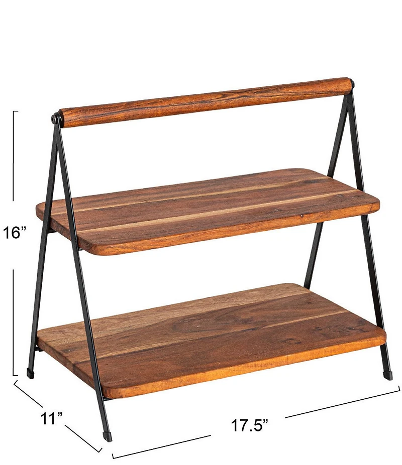 Creative Co Op Acacia Wood 2-Tier Serving Stand