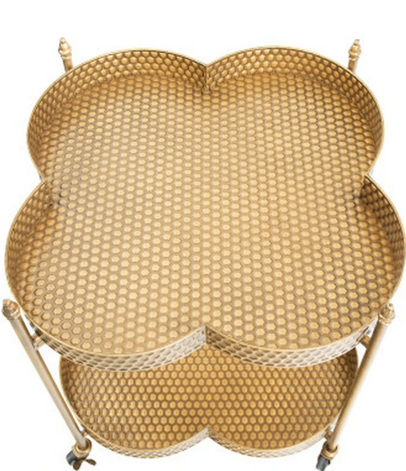 Creative Co Op Clover Shaped 2-Tier Hammered Metal Bar Cart with Wheels