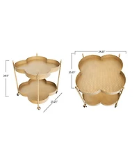 Creative Co Op Clover Shaped 2-Tier Hammered Metal Bar Cart with Wheels