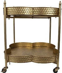 Creative Co Op Clover Shaped 2-Tier Hammered Metal Bar Cart with Wheels