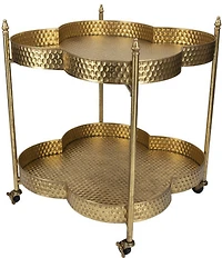 Creative Co Op Clover Shaped 2-Tier Hammered Metal Bar Cart with Wheels