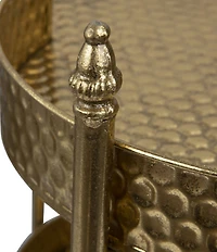 Creative Co Op Clover Shaped 2-Tier Hammered Metal Bar Cart with Wheels