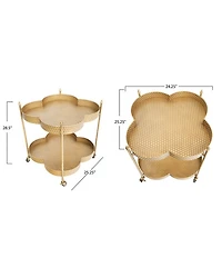 Creative Co Op Clover Shaped 2-Tier Hammered Metal Bar Cart with Wheels
