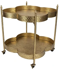 Creative Co Op Clover Shaped 2-Tier Hammered Metal Bar Cart with Wheels