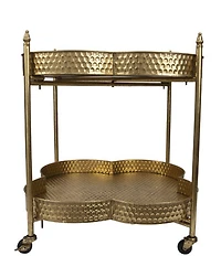 Creative Co Op Clover Shaped 2-Tier Hammered Metal Bar Cart with Wheels