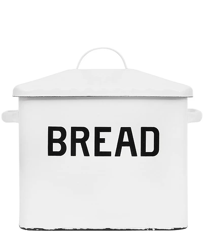 Creative Co Op Farmhouse Enameled Metal Bread Box with Bread Message