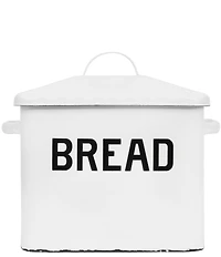 Creative Co Op Farmhouse Enameled Metal Bread Box with Bread Message