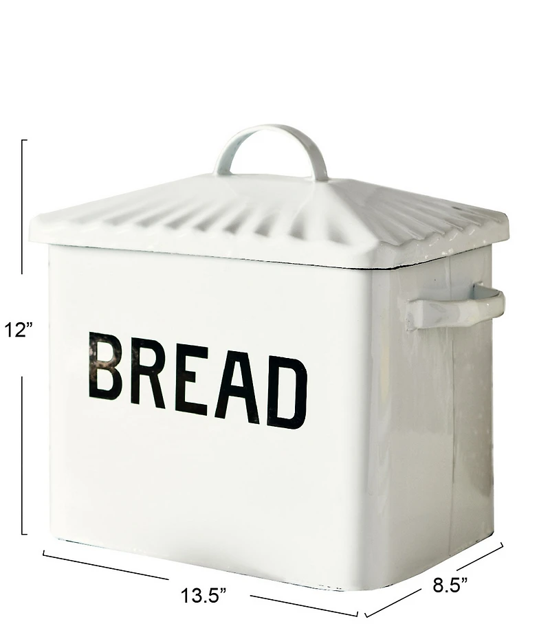 Creative Co Op Farmhouse Enameled Metal Bread Box with Bread Message