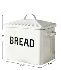 Creative Co Op Farmhouse Enameled Metal Bread Box with Bread Message
