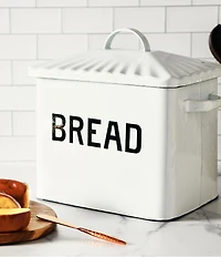 Creative Co Op Farmhouse Enameled Metal Bread Box with Bread Message