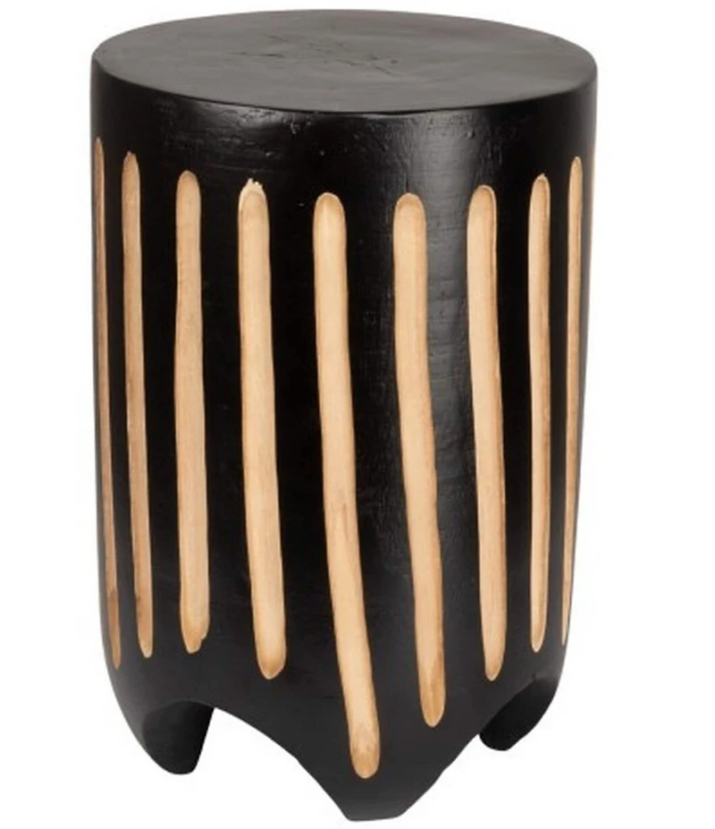 Creative Co Op Hand-Carved Wood Vertical Stripes Side Accent Table