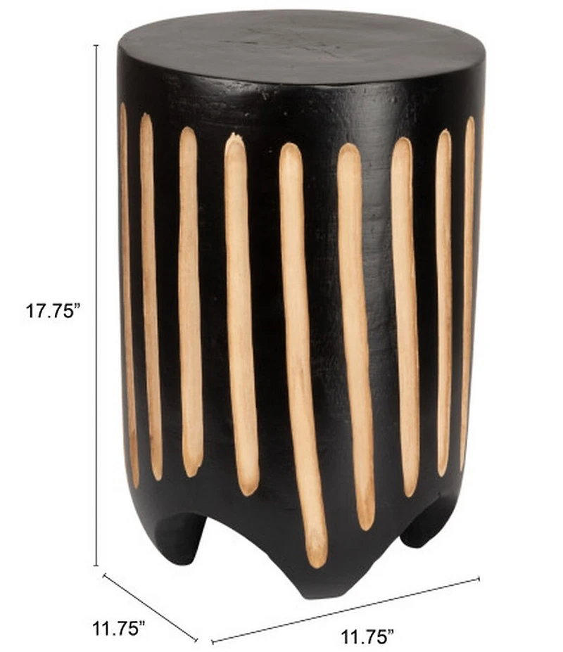 Creative Co Op Hand-Carved Wood Vertical Stripes Side Accent Table