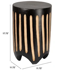 Creative Co Op Hand-Carved Wood Vertical Stripes Side Accent Table