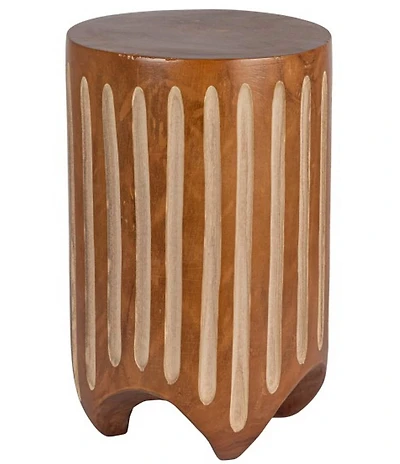 Creative Co Op Hand-Carved Wood Vertical Stripes Side Accent Table