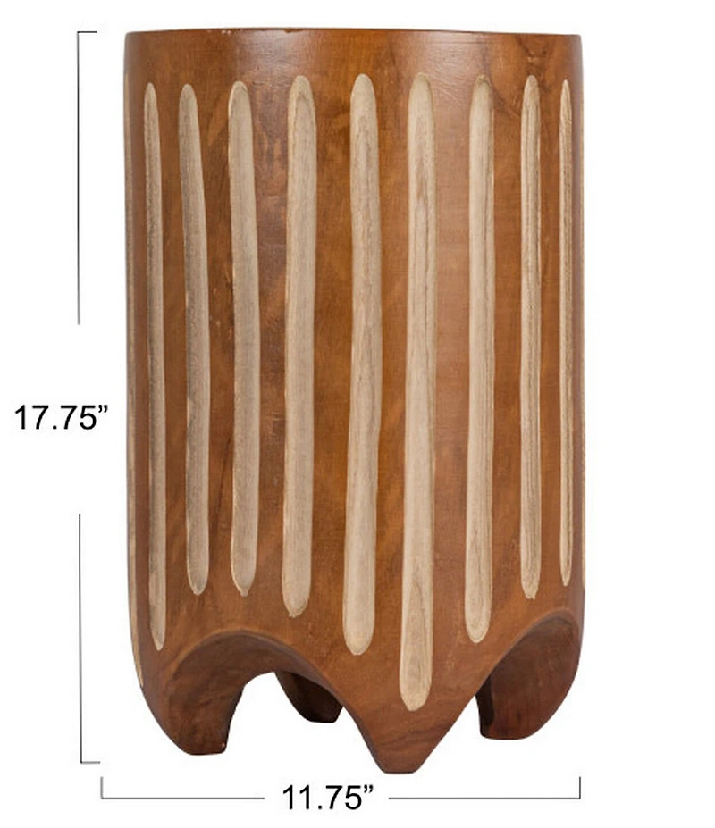 Creative Co Op Hand-Carved Wood Vertical Stripes Side Accent Table