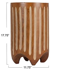 Creative Co Op Hand-Carved Wood Vertical Stripes Side Accent Table