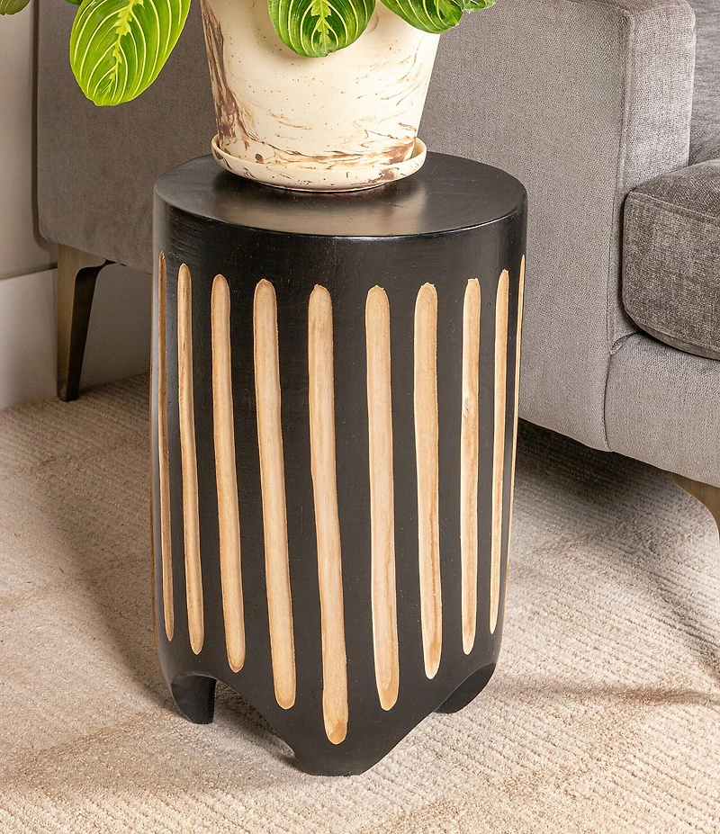 Creative Co Op Hand-Carved Wood Vertical Stripes Side Accent Table