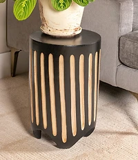 Creative Co Op Hand-Carved Wood Vertical Stripes Side Accent Table