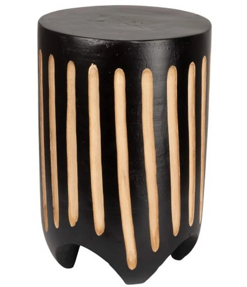 Creative Co Op Hand-Carved Wood Vertical Stripes Side Accent Table