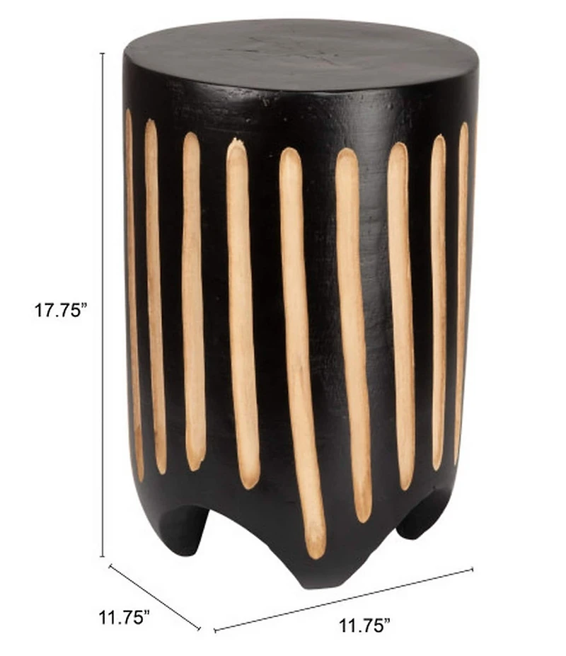 Creative Co Op Hand-Carved Wood Vertical Stripes Side Accent Table