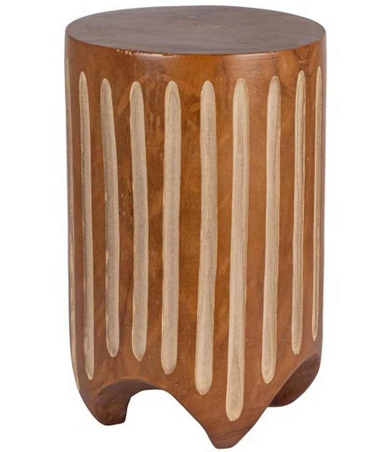 Creative Co Op Hand-Carved Wood Vertical Stripes Side Accent Table