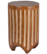 Creative Co Op Hand-Carved Wood Vertical Stripes Side Accent Table