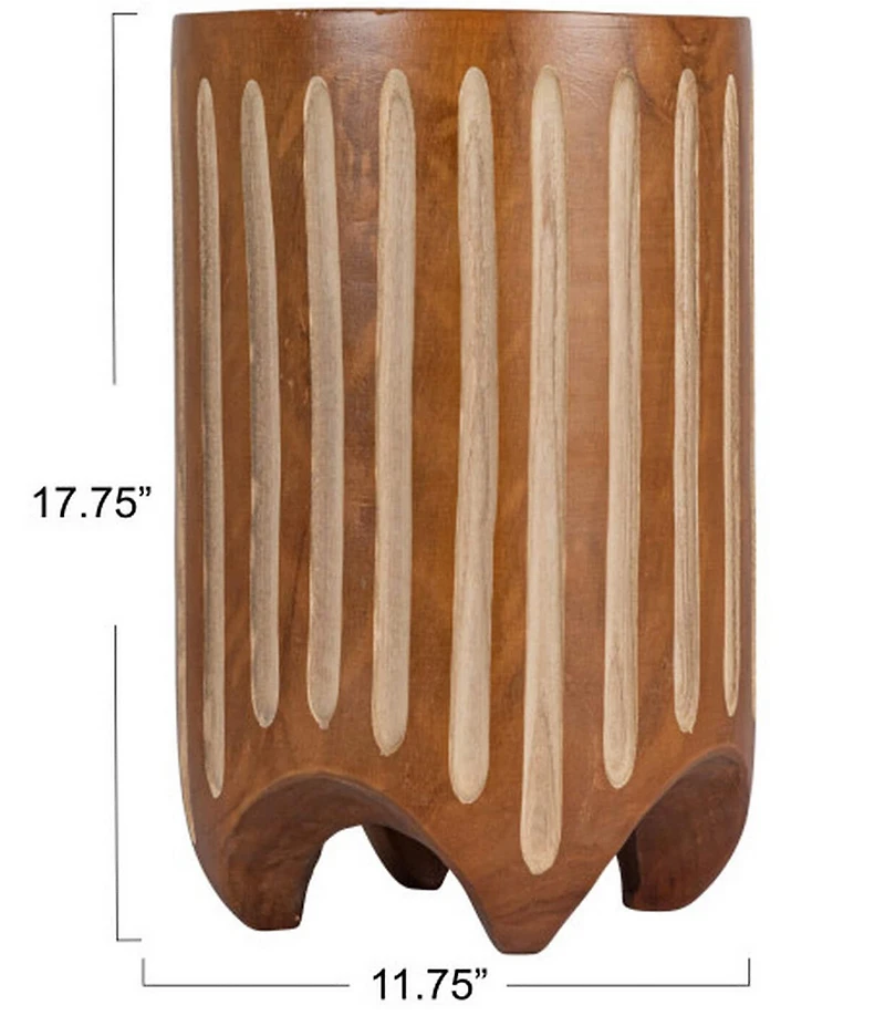 Creative Co Op Hand-Carved Wood Vertical Stripes Side Accent Table