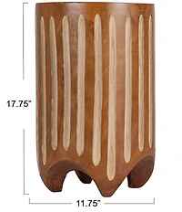 Creative Co Op Hand-Carved Wood Vertical Stripes Side Accent Table