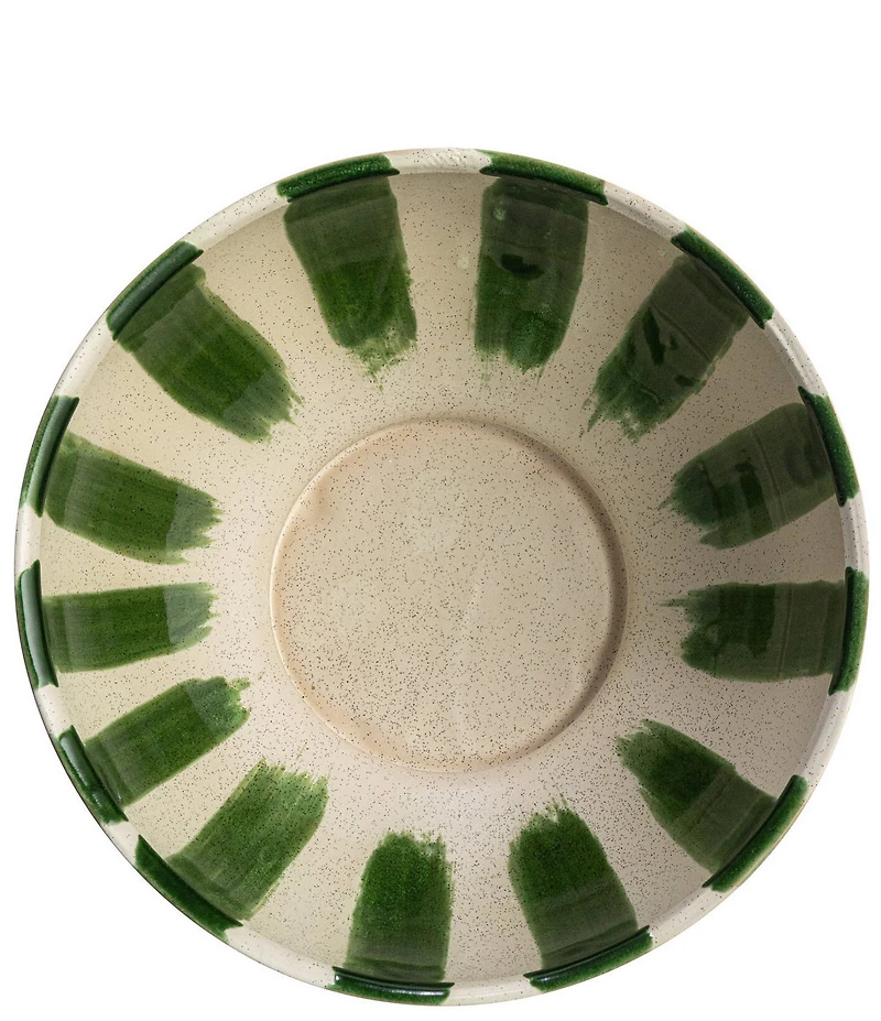 Creative Co Op Hand-Painted Stoneware Footed Bowl with Stripes