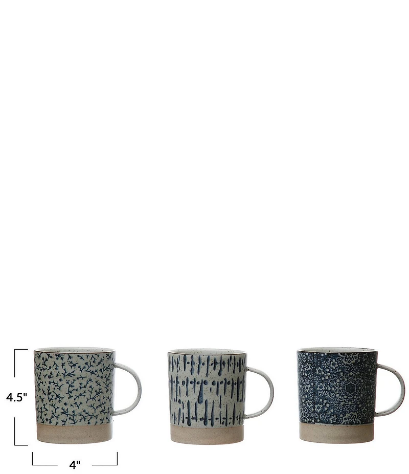 Creative Co Op Hand-stamped Coffee Mug, Set of 3