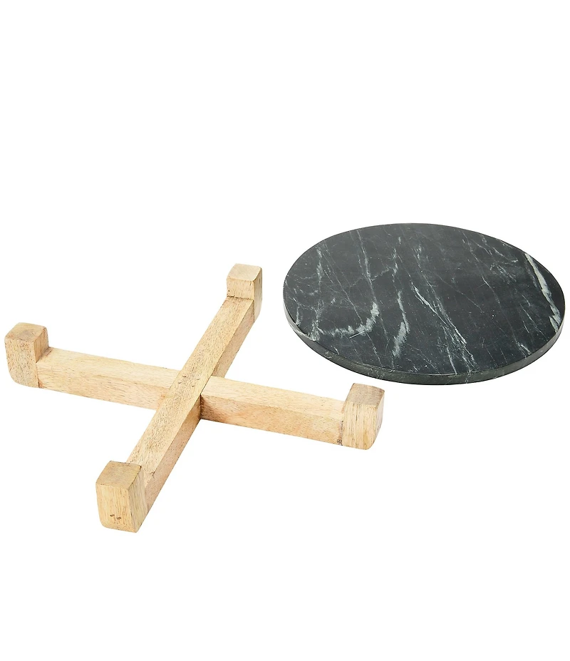 Creative Co Op Marble Serving Board with Mango Wood Stand