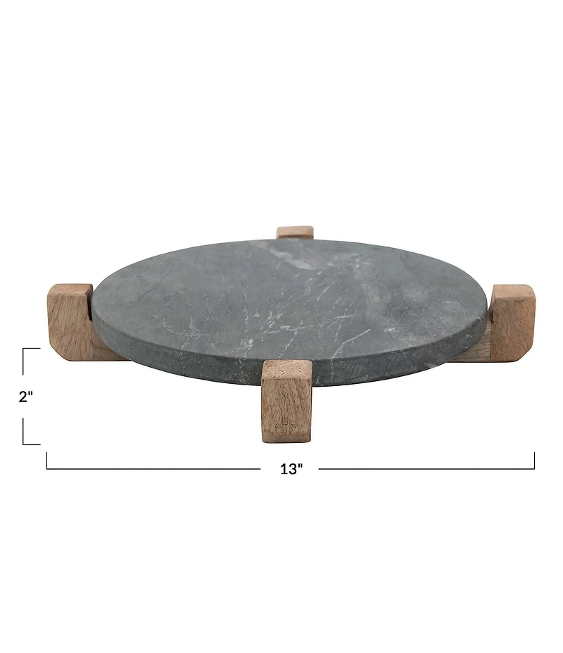 Creative Co Op Marble Serving Board with Mango Wood Stand