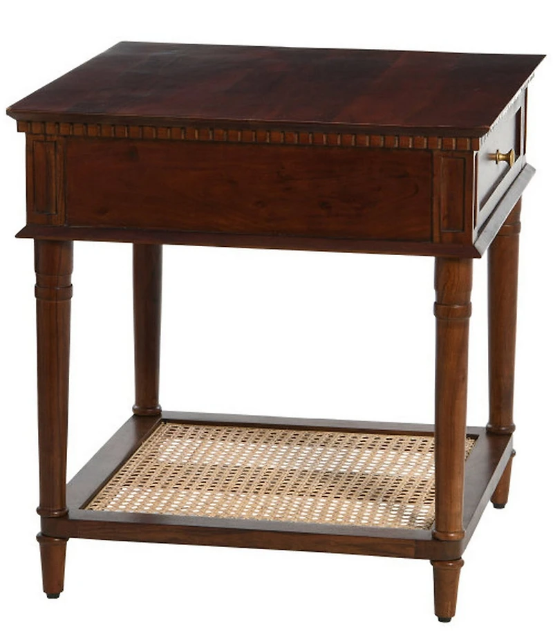 Creative Co Op Maxwelton Solid Wood End Table with Drawer and Woven Cane Storage Shelf