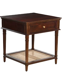 Creative Co Op Maxwelton Solid Wood End Table with Drawer and Woven Cane Storage Shelf