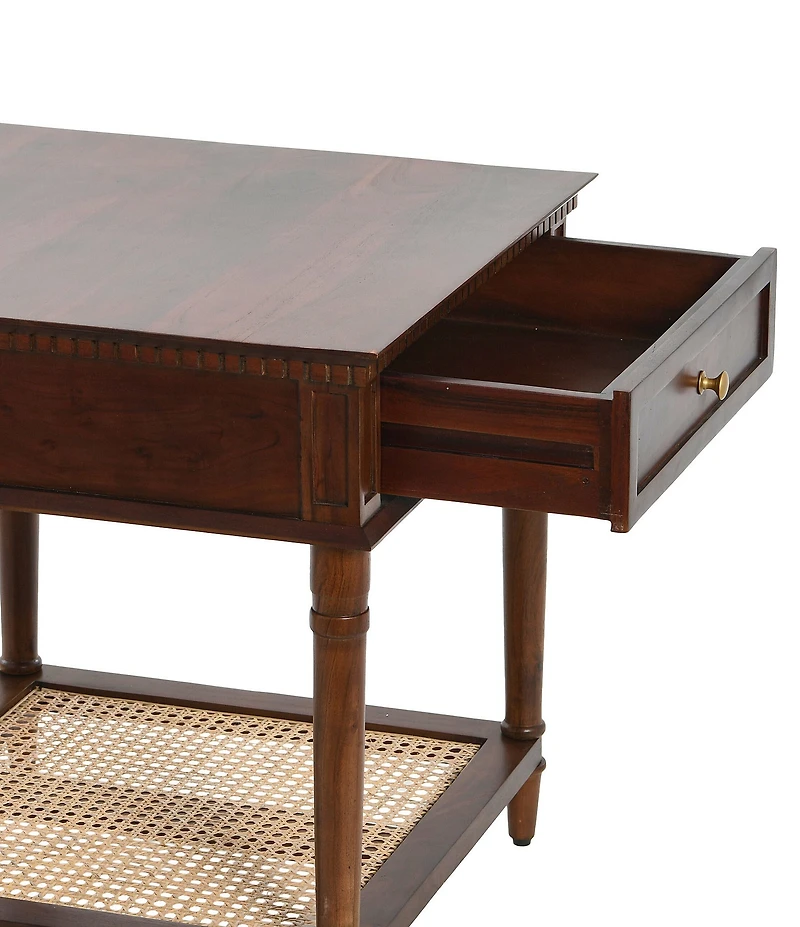 Creative Co Op Maxwelton Solid Wood End Table with Drawer and Woven Cane Storage Shelf