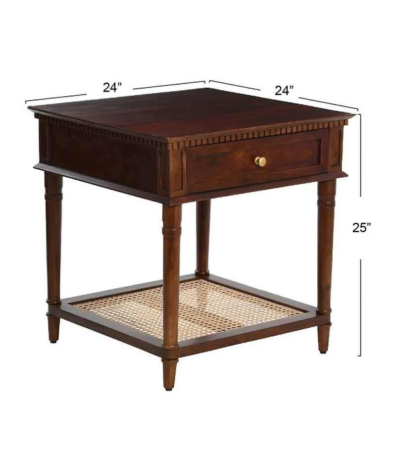 Creative Co Op Maxwelton Solid Wood End Table with Drawer and Woven Cane Storage Shelf