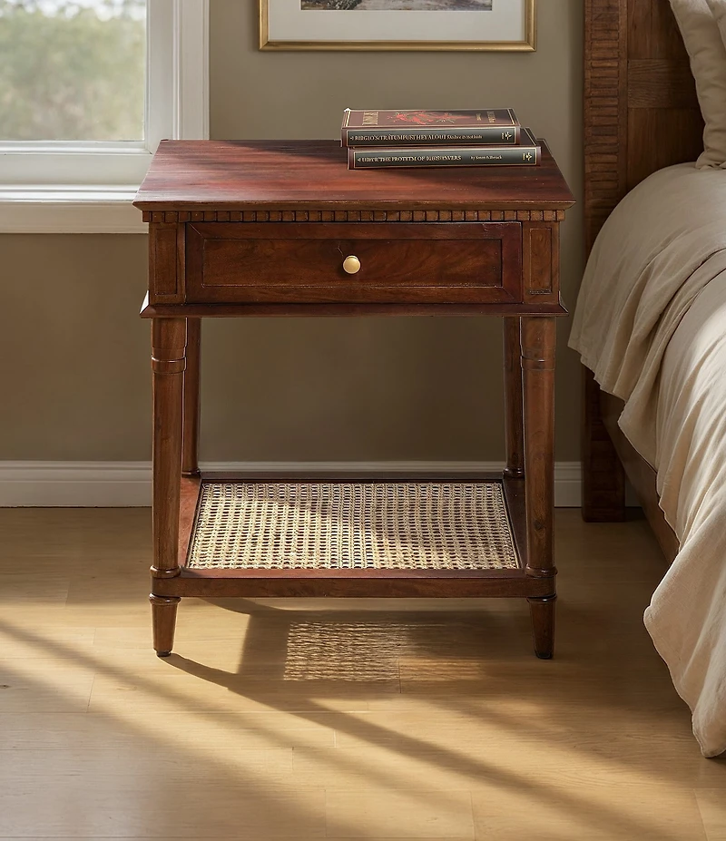 Creative Co Op Maxwelton Solid Wood End Table with Drawer and Woven Cane Storage Shelf