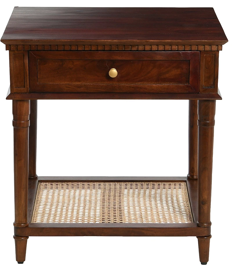 Creative Co Op Maxwelton Solid Wood End Table with Drawer and Woven Cane Storage Shelf